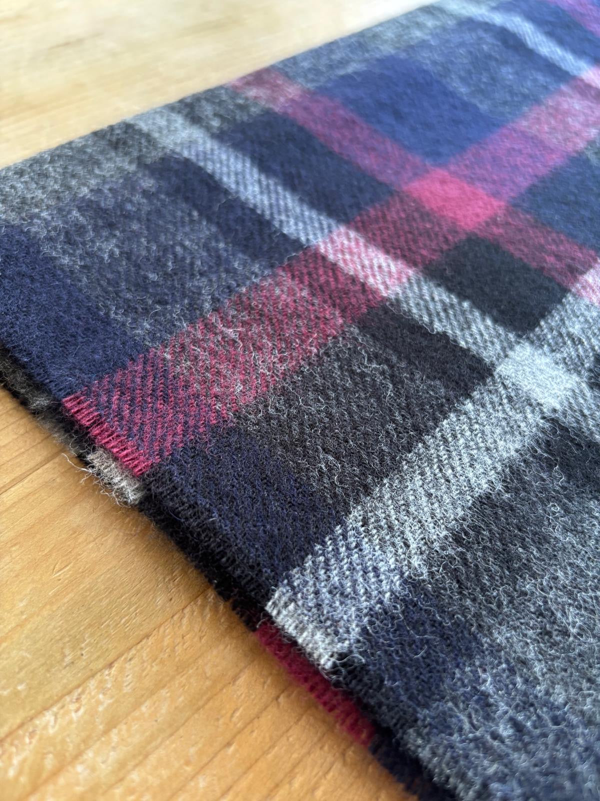 Pennine Scarf - Charcoal, Navy & Plum Offset Check