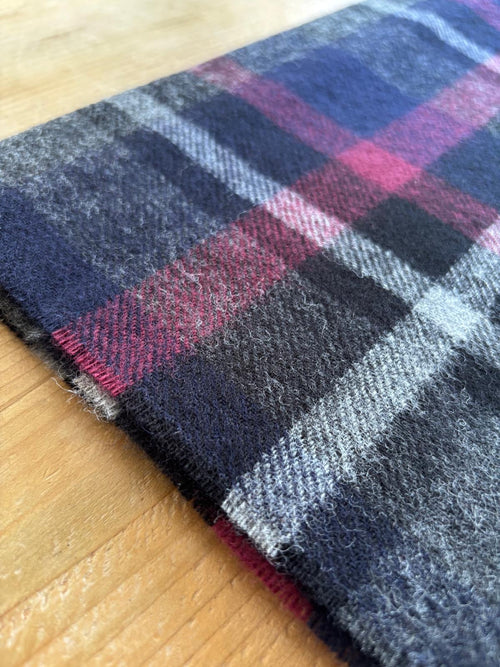 Pennine Scarf - Charcoal, Navy & Plum Offset Check