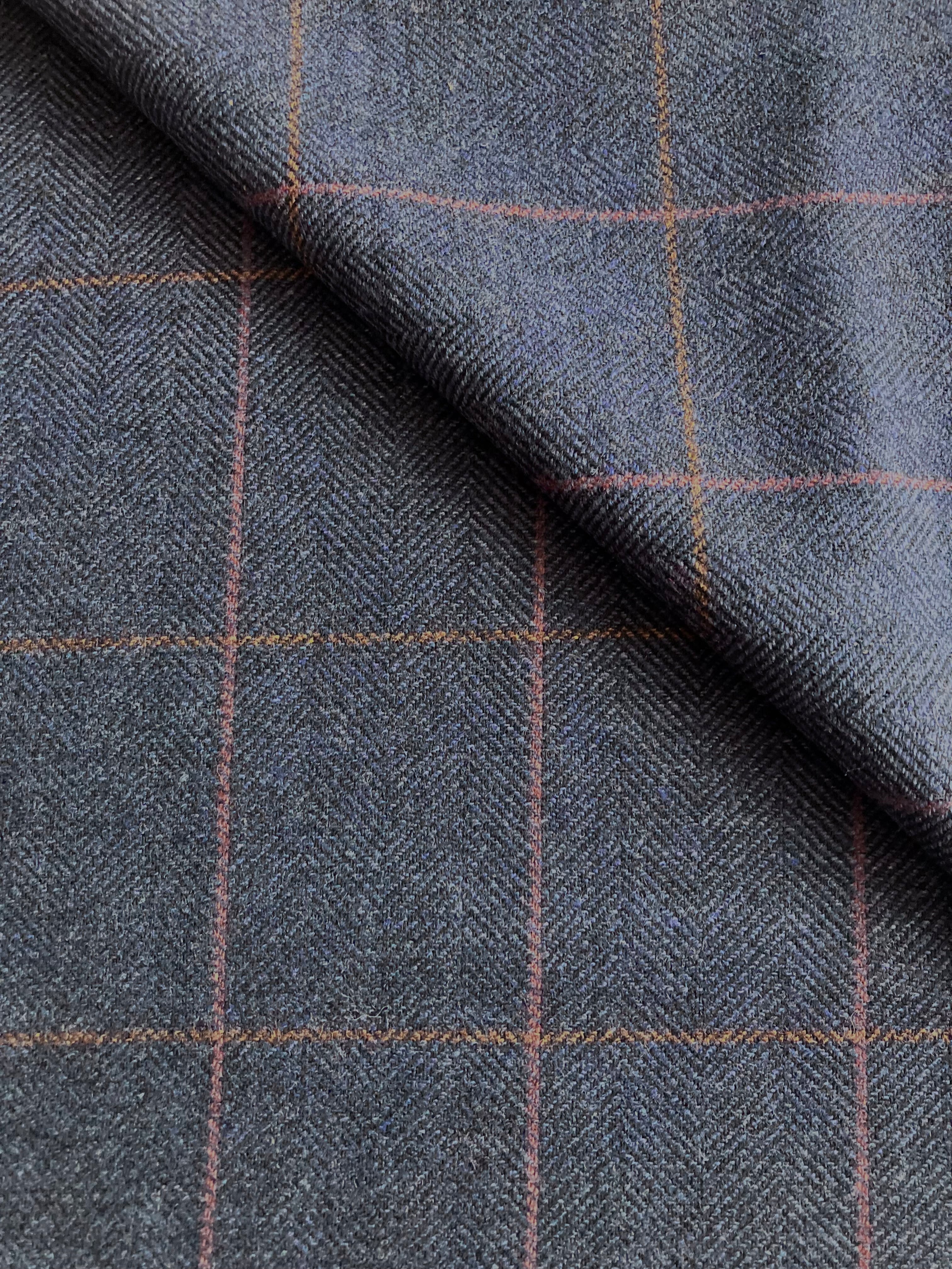 PFS049 - 100% Lambswool Herringbone Jacketing - Navy/Red/Orange (4.5m)
