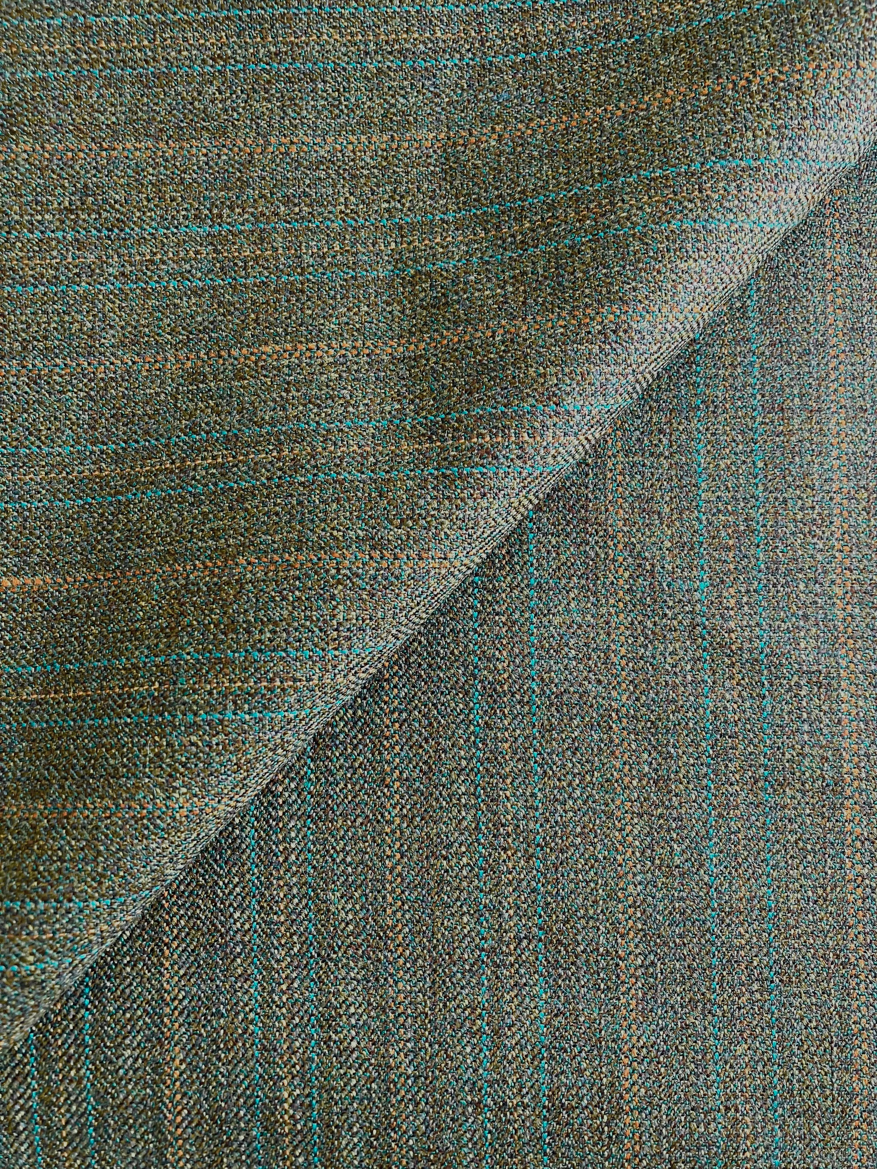 PFS046 - 100% Wool Twist Tweed Stripe - Green/Brown/Blue/Orange (3.1m)