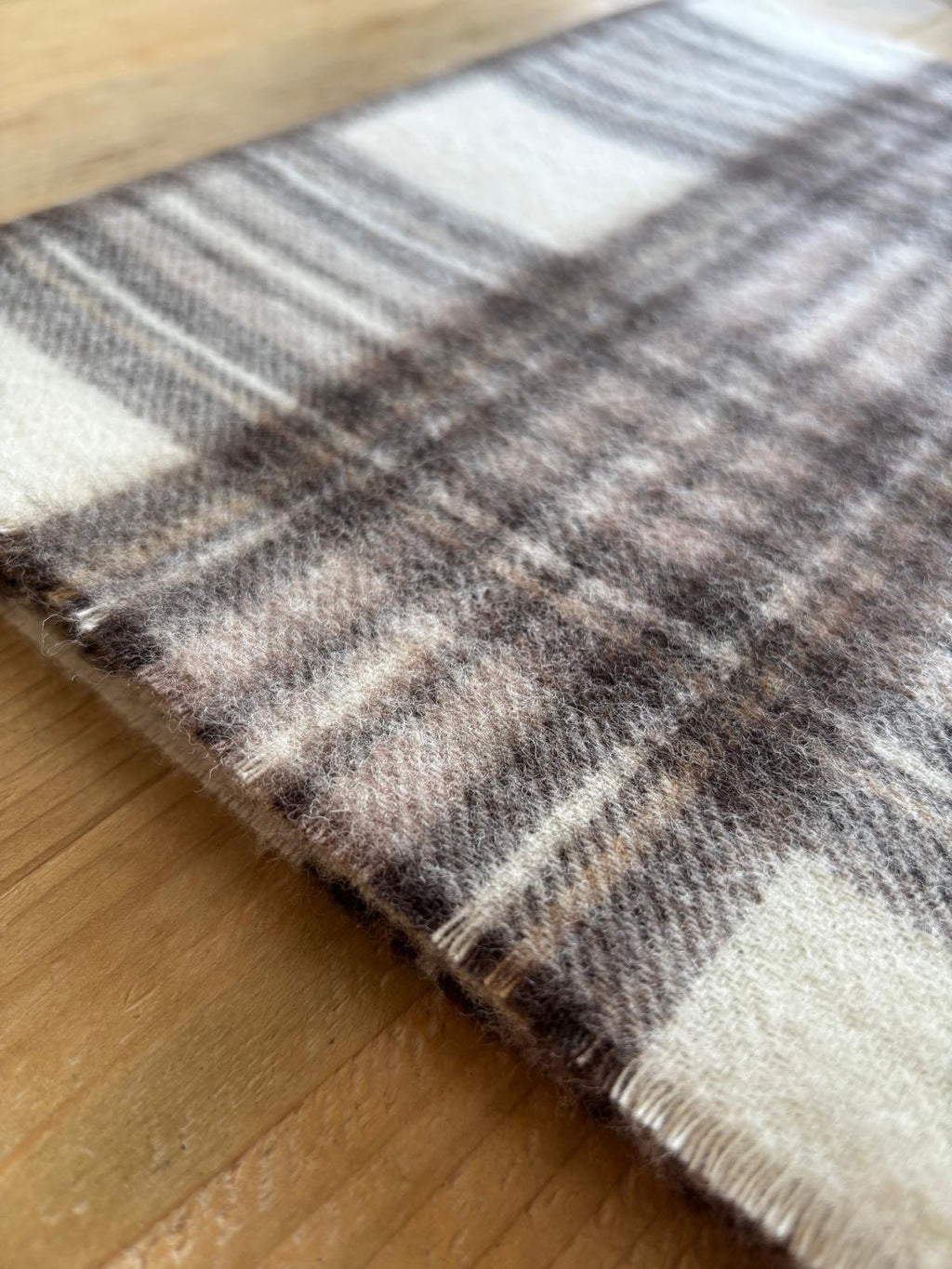 Cream & Brown Check Lambswool Scarf | Made in the UK