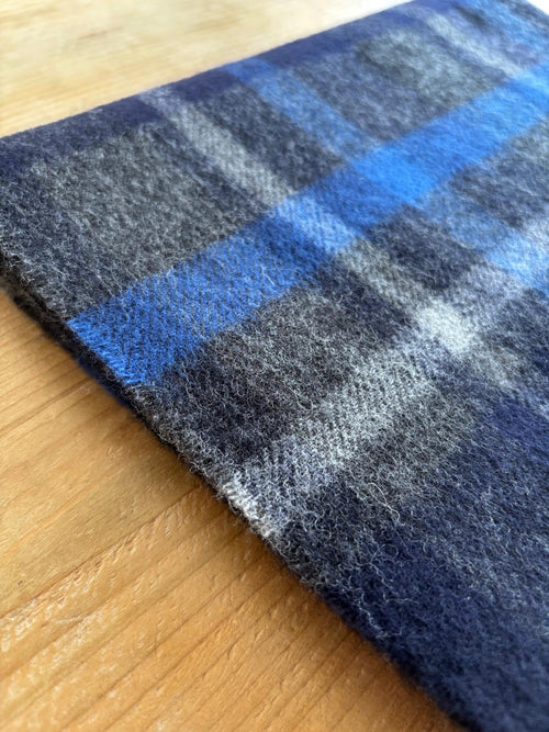 Pennine Scarf - Charcoal, Navy & Blue Offset Check