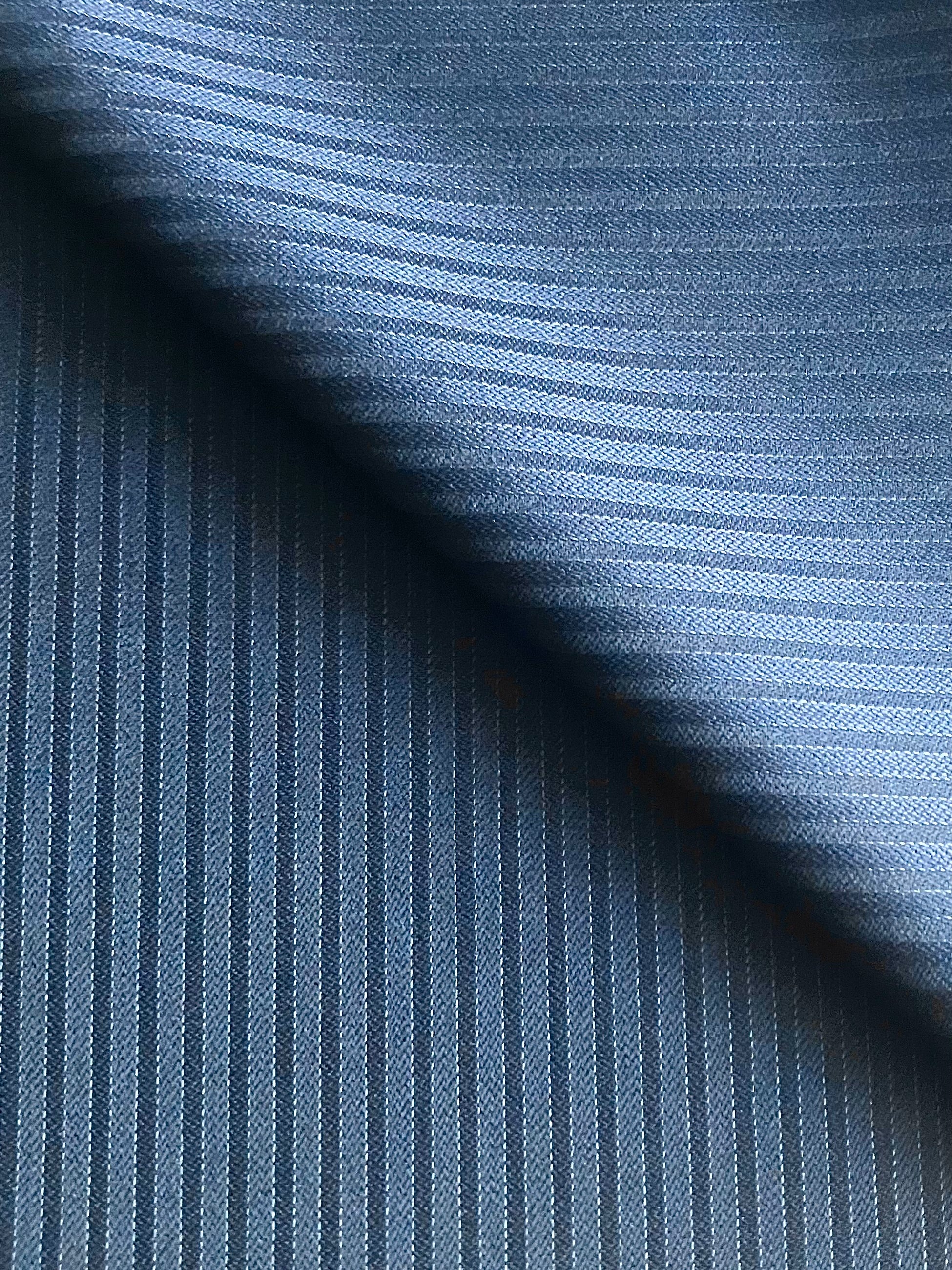 PFS012 - 100% Super 130s Wool Faille Self Stripe Suiting - Navy (3.6m)