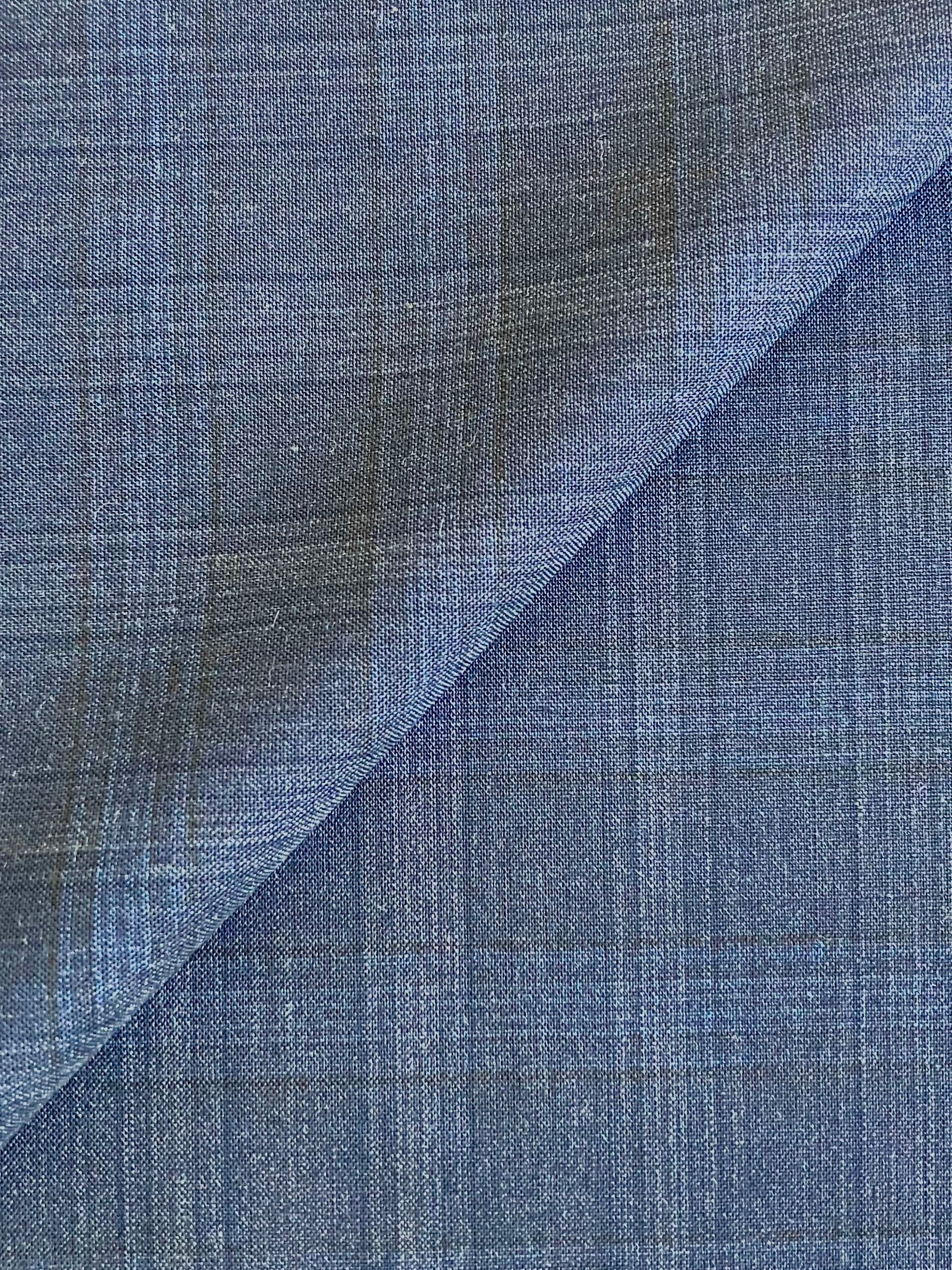 PFS032 - 100% Superfine Wool Shadow Check Plain Weave Suiting - Navy (3.7m)