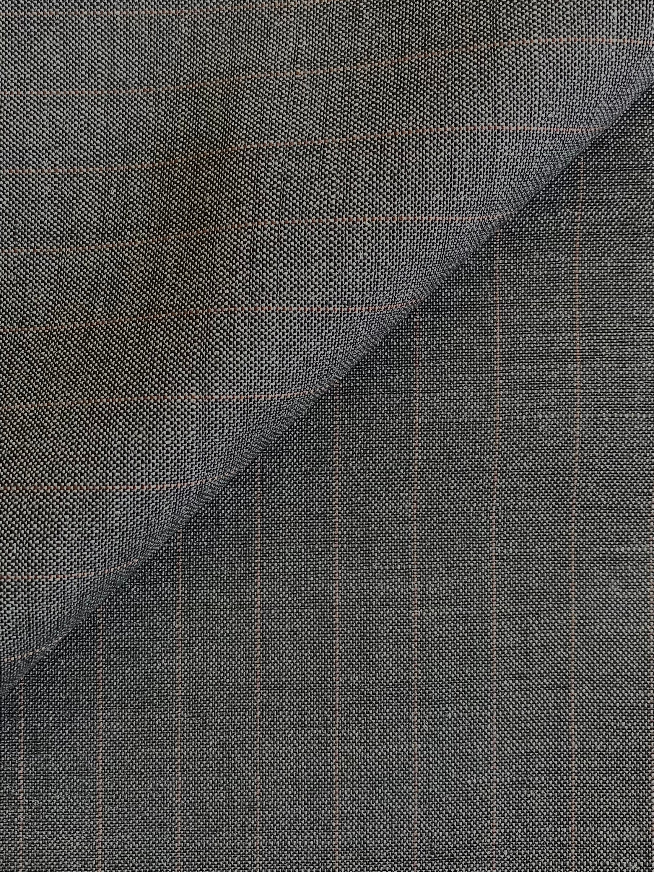 PFS031 - Super 120s & Summer Kid Mohair Plain Weave Pinstripe Suiting - Dark Grey/Red (3.3m)