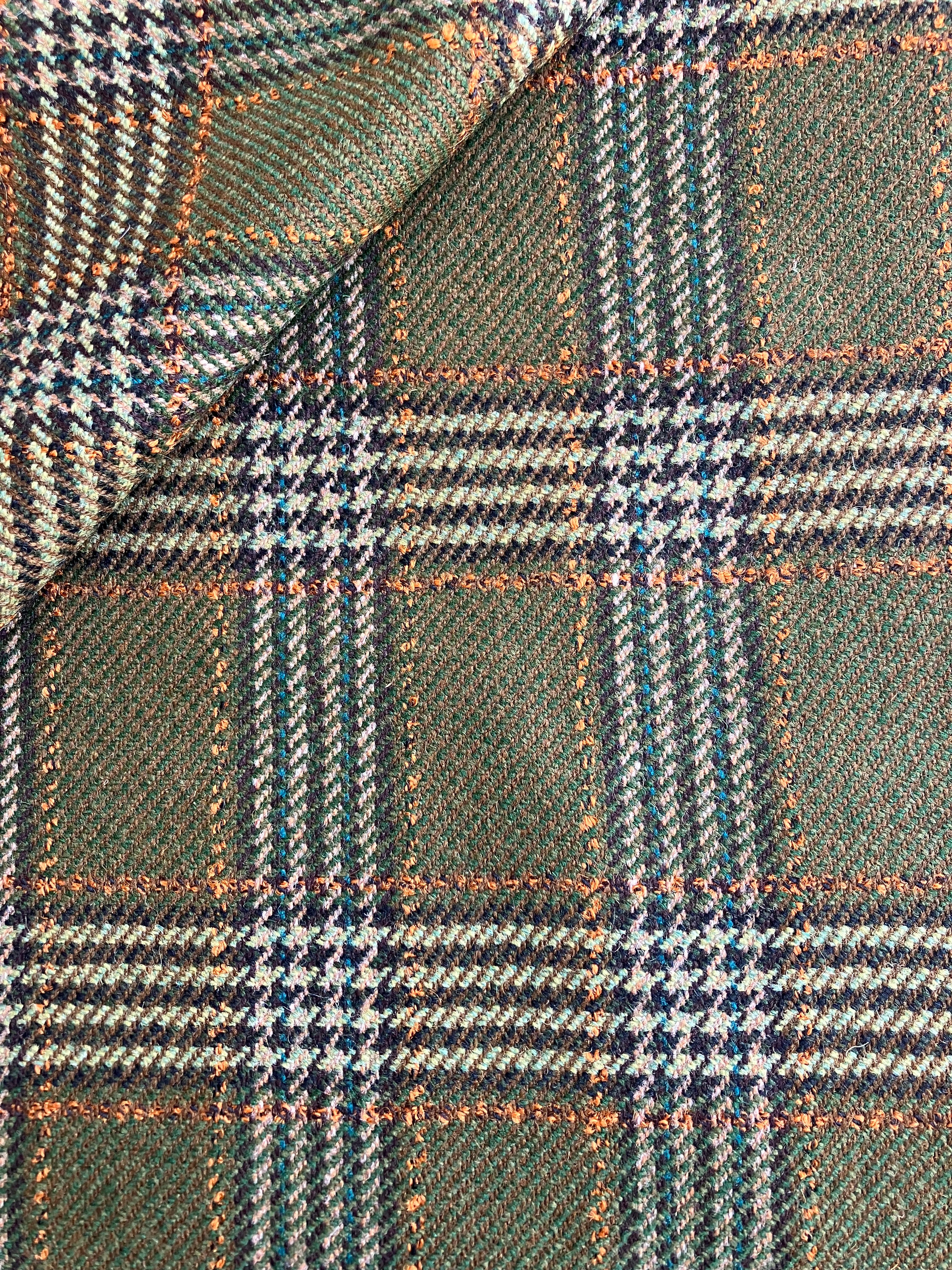 PFS044 - 100% Wool Tweed with Bouclé Check - Army Green/Orange (2.0m)