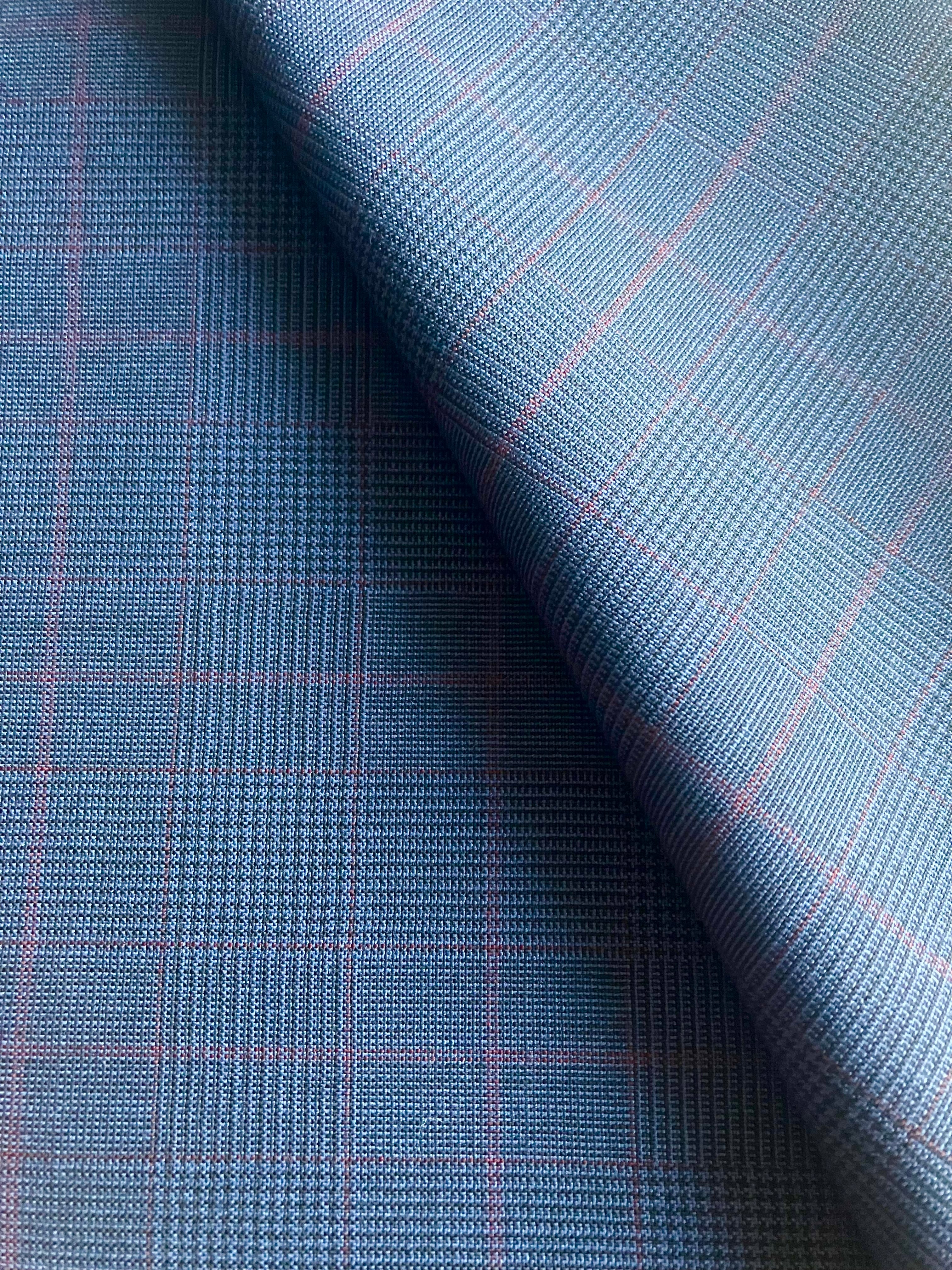 PFS010 - 100% Wool Prince of Wales Suiting - Navy/Red (3.2m)