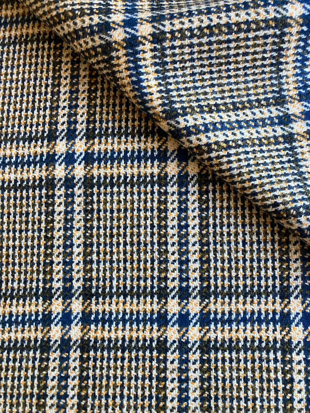 PFS054 - 100% Wool Tweed Oversized Check - White/Gold/Blue (6.0m)