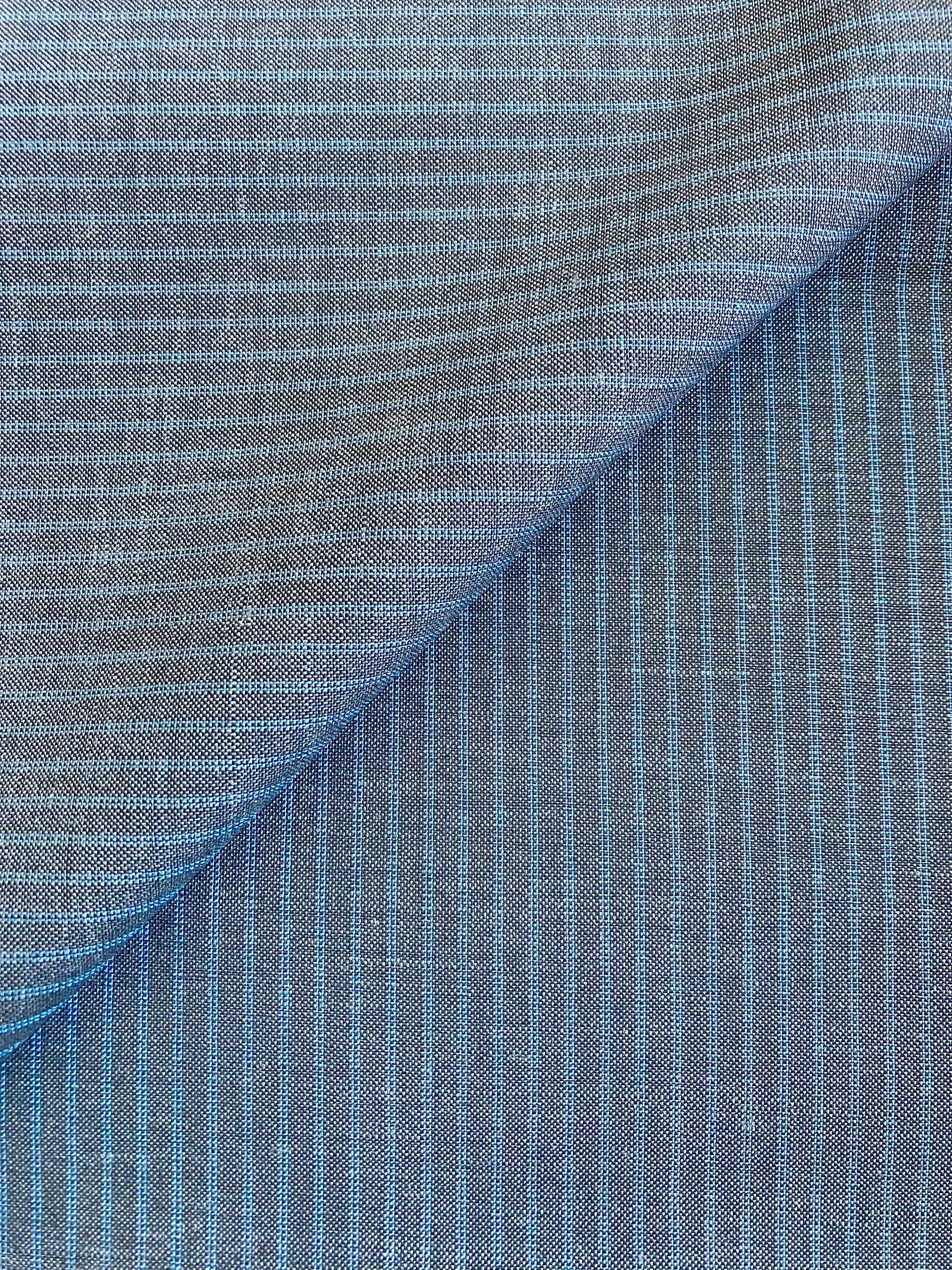 PFS033 - Super 100s & Kid Mohair Dual Pinstripe Plain Weave Suiting - Grey/Blue (4.0m)