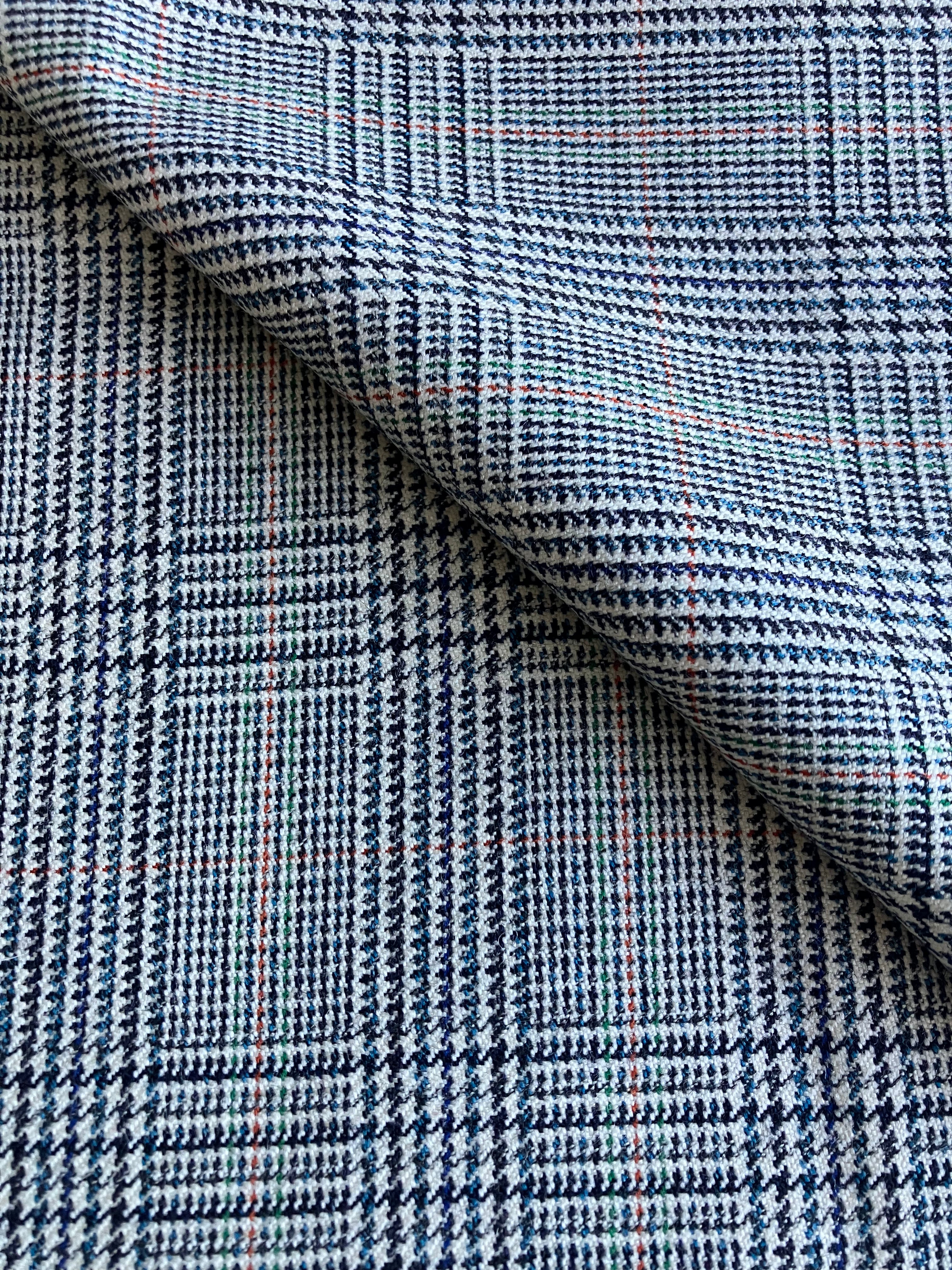 PFS053 - 100% Wool Glencheck Heavy Suiting - White/Blue/Teal/Green/Red (4.1m)