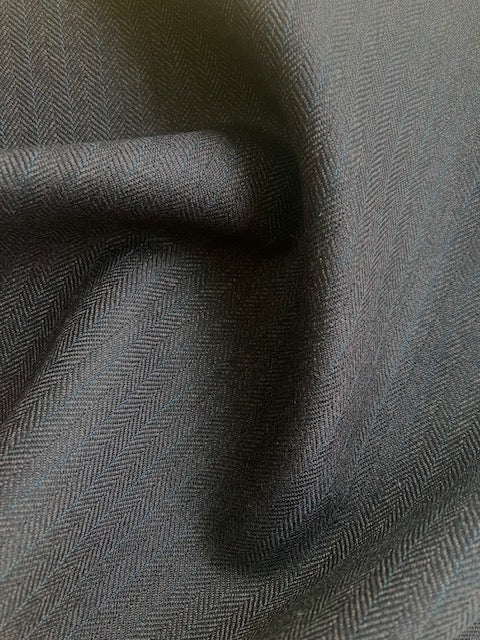 PF201 Pure Wool Herringbone Suiting - Dark Brown/Blue Pin