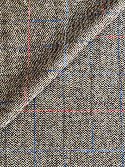 PF185 - Herringbone Check Yorkshire Tweed - Fawn/Blue/Red