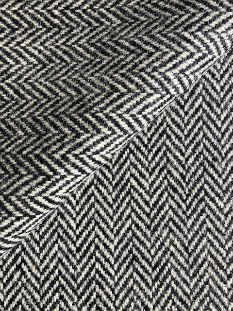 PF136 Pure Wool Herringbone Tweed - Black & White