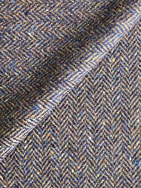 PF159 Pure Wool Herringbone Tweed - Navy/Rust with Multicolour Nep
