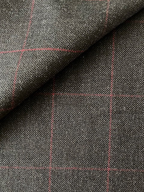 PF212 Pure Wool Sharkskin Suiting - Charcoal / Red